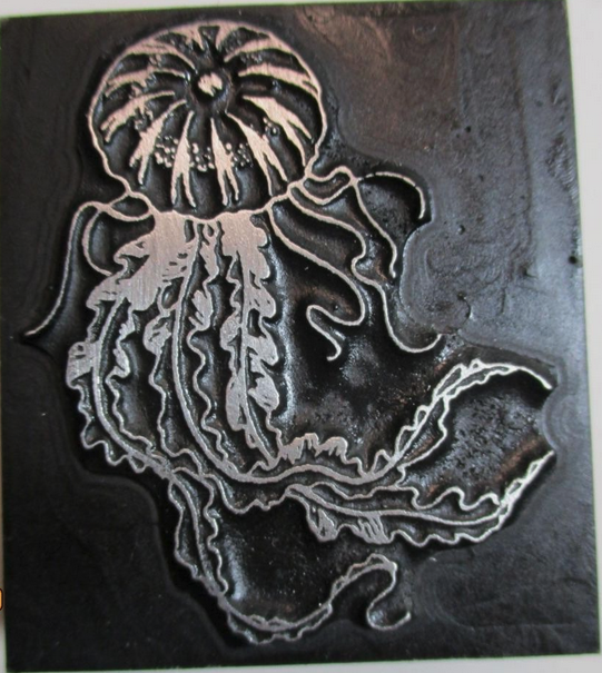 photo of letterpress block described as 'Jellyfish' 