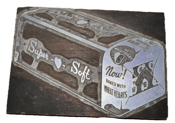 photo of letterpress block described as 'Packaged loaf of bread' 