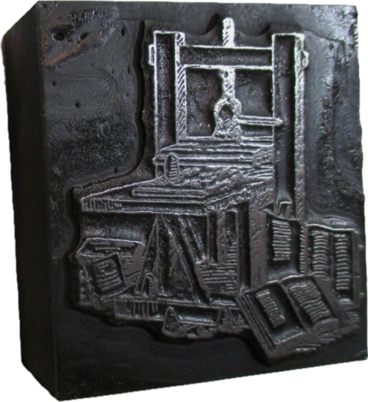 photo of letterpress block described as 'Tabletop screw press' 