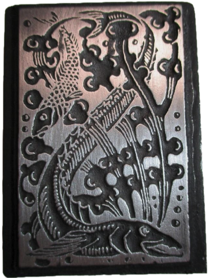 photo of letterpress block described as 'Art Nouveau fish underwater' 